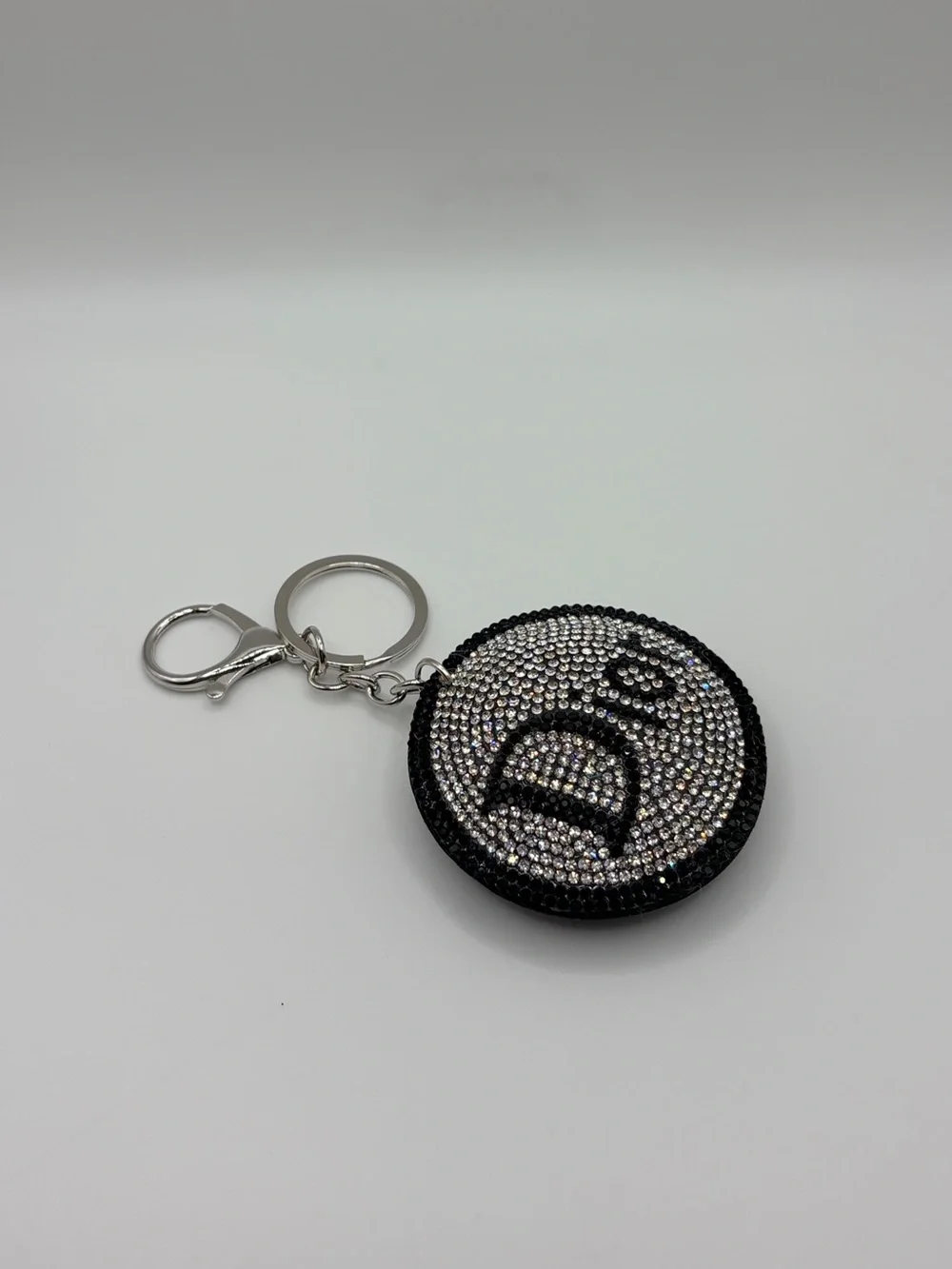 Crystal Logo Round Keychain - Silver & Black